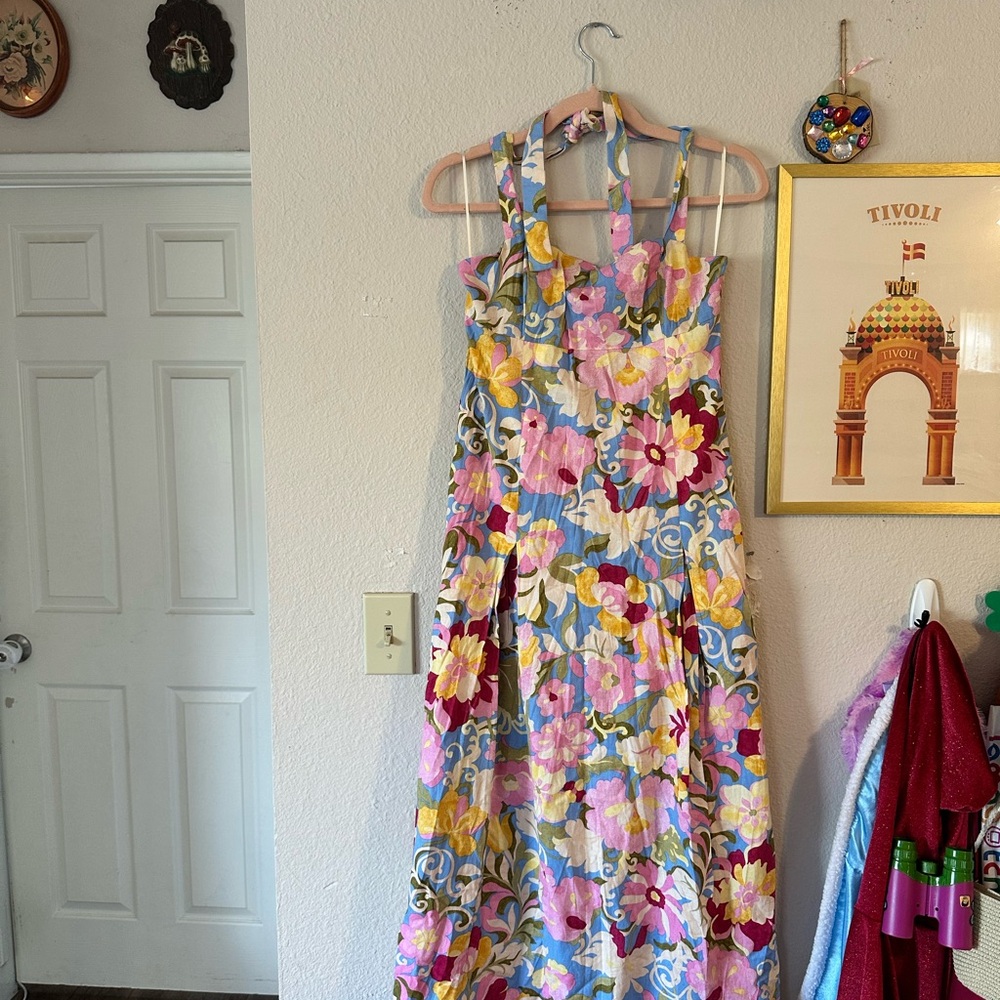 Zara L Floral Halter Dress NWT